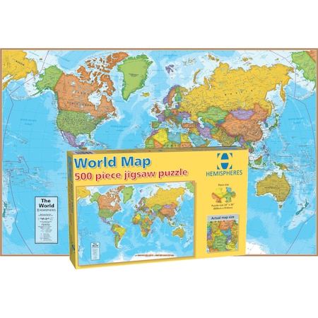 Round World Products Hemispheres World Map Jigsaw Puzzle, 500 Pieces HMP01